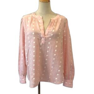 Ann Taylor LOFT Swiss Pink Dot Pullover Blouse Peasant Small